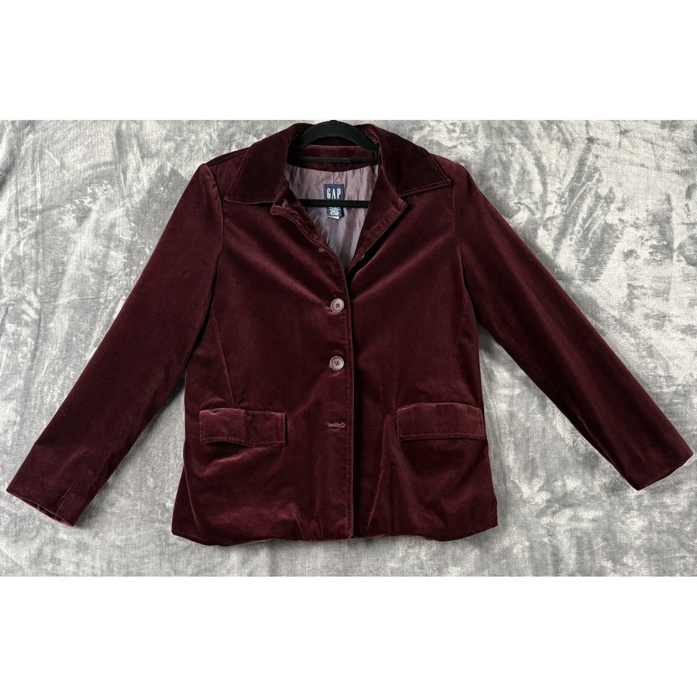 Vintage GAP Blazer Women M Velvet Burgandy/Maroon‎ Classic Y2K Evening Office - Picture 3 of 11
